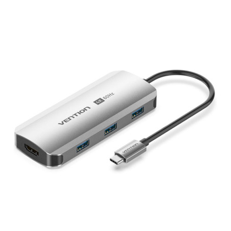 Концентратор Vention USB 3.1 Type-C to HDMI 4K60Hz/USB 3.0x3/PD 100W 5-in-1 (TQDHB)