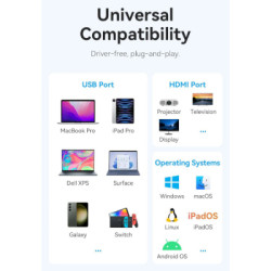 Концентратор Vention USB 3.1 Type-C to HDMI 4K60Hz/USB 3.0x3/PD 100W 5-in-1 (TQDHB)