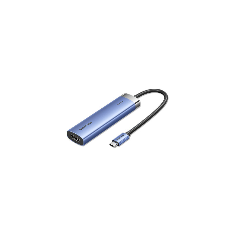 Концентратор Vention USB 3.1 Type-C to HDMI/USB 3.0x3/PD 100W Blue Aluminum Alloy Hub 5-in-1 (TGESB)