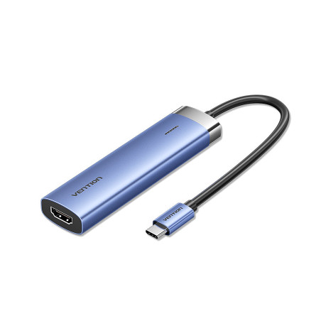 Концентратор Vention USB 3.1 Type-C to HDMI/USB 3.0x3/PD 100W Blue Aluminum Alloy Hub 5-in-1 (TGESB)