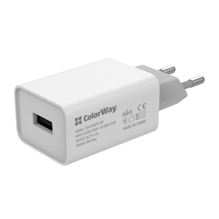 Зарядний пристрій ColorWay 1USB AUTO ID 2A (10W) (CW-CHS012-WT)