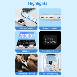 Батарея універсальна Vention 10000 mAh 22.5W Black LED Display Type (FHKB0)