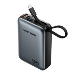 Батарея універсальна Vention 20000 mAh 45W Mini with Built-in USB-C Cable Gray (FHGH0)