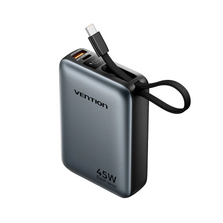Батарея універсальна Vention 20000 mAh 45W Mini with Built-in USB-C Cable Gray (FHGH0)
