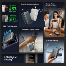 Батарея універсальна Vention 20000 mAh 45W Mini with Built-in USB-C Cable Gray (FHGH0)