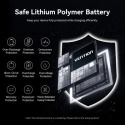 Батарея універсальна Vention 20000 mAh 45W Mini with Built-in USB-C Cable Gray (FHGH0)