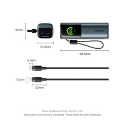 Батарея універсальна Vention 20000 mAh 165W Gray TFT Display Type (FKFH0)