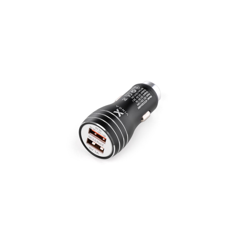 Зарядний пристрій Vinga QC3 Quick Dual USB Car Charger aluminium 18W Max (VCCQAABK)