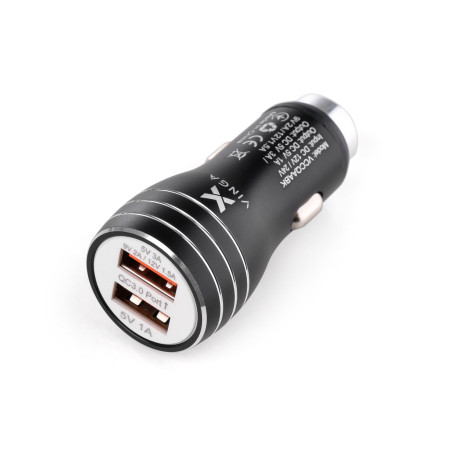 Зарядний пристрій Vinga QC3 Quick Dual USB Car Charger aluminium 18W Max (VCCQAABK)