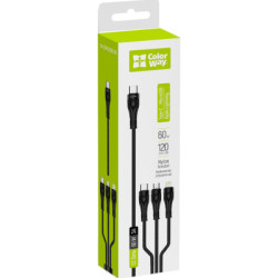 Дата кабель USB-C to Lightning + Micro 5P + USB-C 1.2m 3.0A (PD60W data) Black ColorWay (CW-CBPDU3060-BK)
