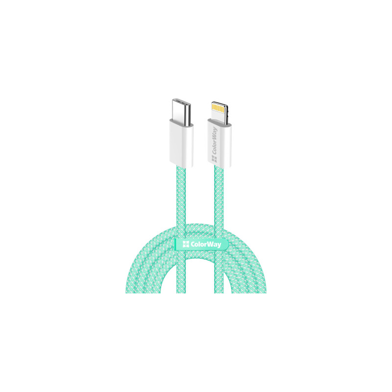 Дата кабель USB-C to Lightning 1.0m 27W green ColorWay (CW-CBPDCL061-G)