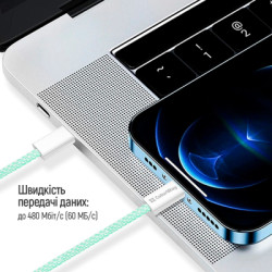 Дата кабель USB-C to Lightning 1.0m 27W green ColorWay (CW-CBPDCL061-G)