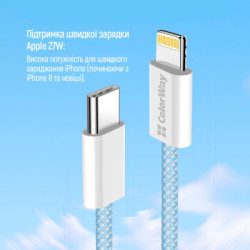 Дата кабель USB-C to Lightning 1.0m 27W blue ColorWay (CW-CBPDCL061-BL)