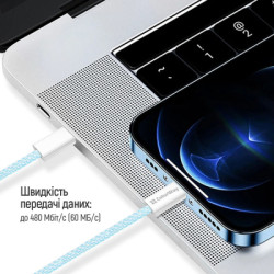 Дата кабель USB-C to USB-C 1.0m 60W 3.0А blue ColorWay (CW-CBPDCC061-BL)