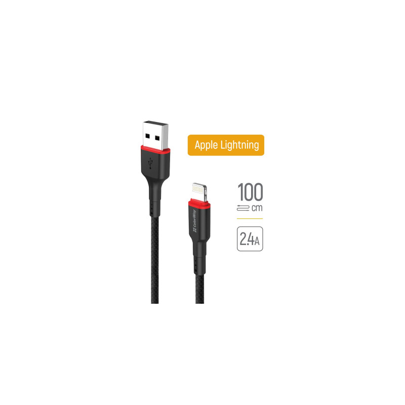 Дата кабель USB 2.0 AM to Lightning 1.0m 2.4А black ColorWay (CW-CBUL064-BK)