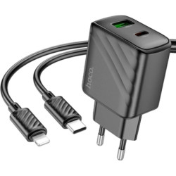 Зарядний пристрій HOCO CS23A USB-C PD30W + 1xUSB QC3.0 + cable USB-C to Lightning black (6942007609951)