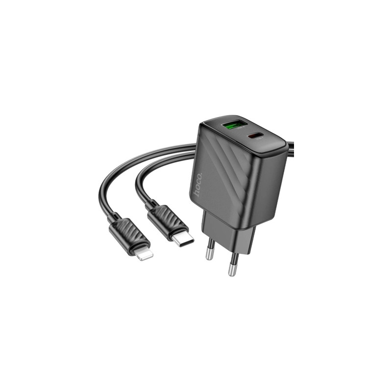 Зарядний пристрій HOCO CS23A USB-C PD30W + 1xUSB QC3.0 + cable USB-C to Lightning black (6942007609951)