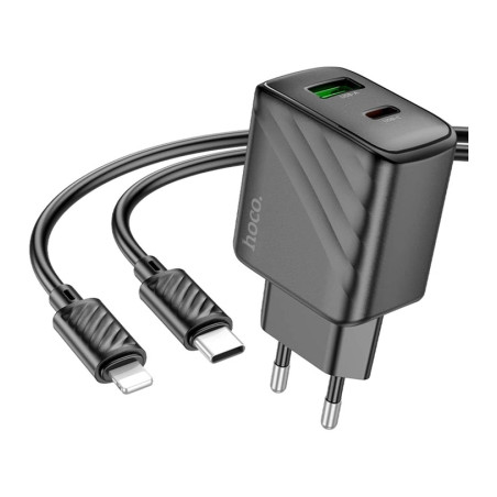 Зарядний пристрій HOCO CS23A USB-C PD30W + 1xUSB QC3.0 + cable USB-C to Lightning black (6942007609951)