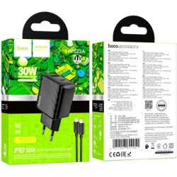 Зарядний пристрій HOCO CS23A USB-C PD30W + 1xUSB QC3.0 + cable USB-C to Lightning black (6942007609951)