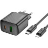 Зарядний пристрій HOCO CS23A USB-C PD30W + 1xUSB QC3.0 + cable USB-C to Lightning black (6942007609951)