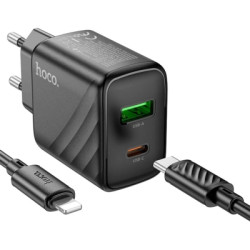 Зарядний пристрій HOCO CS23A USB-C PD30W + 1xUSB QC3.0 + cable USB-C to Lightning black (6942007609951)