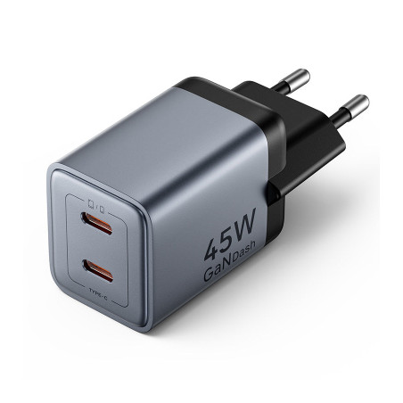Зарядний пристрій Vention 2xUSB-C PD45W GaN gray (FCDH0-EU)