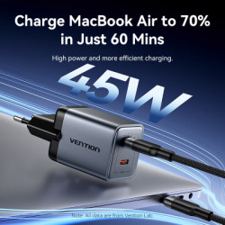 Зарядний пристрій Vention 2xUSB-C PD45W GaN gray (FCDH0-EU)