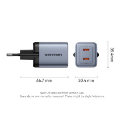 Зарядний пристрій Vention 2xUSB-C PD45W GaN gray (FCDH0-EU)