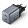 Зарядний пристрій Vention 2xUSB-C PD45W GaN transparent gray (FCFH0-EU)