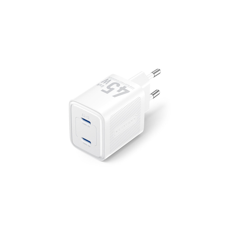 Зарядний пристрій Vention 2xUSB-C PD45W GaN transparent white (FCFW0-EU)
