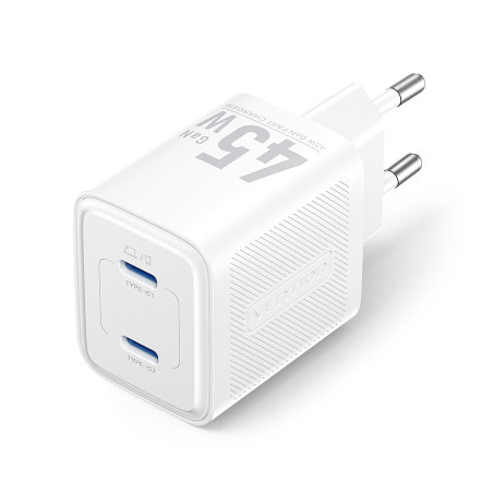 Зарядний пристрій Vention 2xUSB-C PD45W GaN transparent white (FCFW0-EU)