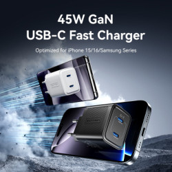Зарядний пристрій Vention 2xUSB-C PD45W GaN transparent white (FCFW0-EU)