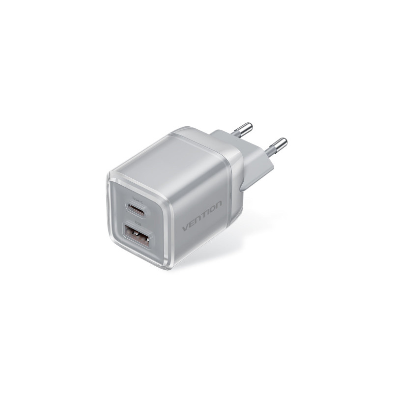 Зарядний пристрій Vention 1xUSB-C PD70W + 1xUSB QC3.0 22.5W GaN transparent gray (FCGH0-EU)