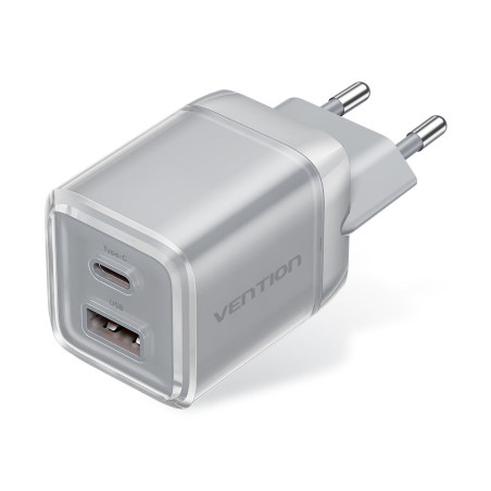 Зарядний пристрій Vention 1xUSB-C PD70W + 1xUSB QC3.0 22.5W GaN transparent gray (FCGH0-EU)