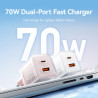 Зарядний пристрій Vention 1xUSB-C PD70W + 1xUSB QC3.0 22.5W GaN transparent gray (FCGH0-EU)
