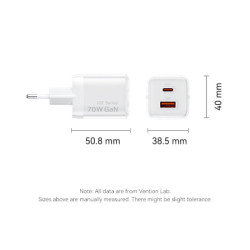Зарядний пристрій Vention 1xUSB-C PD70W + 1xUSB QC3.0 22.5W GaN transparent gray (FCGH0-EU)
