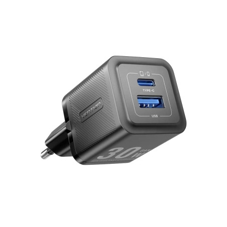 Зарядний пристрій Vention 1xUSB-C PD30W + 1xUSB QC3.0 30W GaN black (FEQB0-EU)
