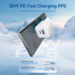 Зарядний пристрій Vention 1xUSB-C PD30W + 1xUSB QC3.0 30W GaN black (FEQB0-EU)