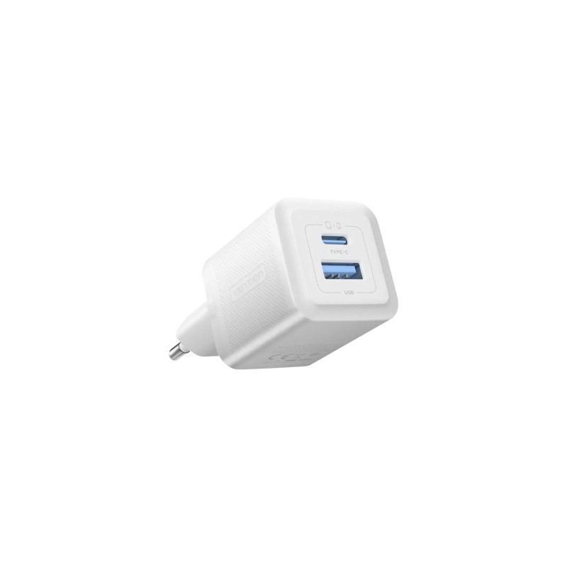 Зарядний пристрій Vention 1xUSB-C PD30W + 1xUSB QC3.0 30W GaN white (FEQW0-EU)
