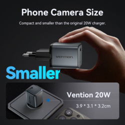 Зарядний пристрій Vention USB-C PD20W GaN gray (FEVH0-EU)