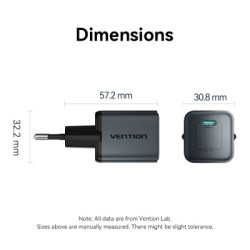 Зарядний пристрій Vention USB-C PD20W GaN gray (FEVH0-EU)