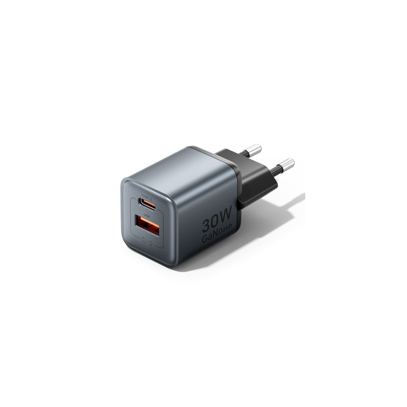 Зарядний пристрій Vention 1xUSB-C PD30W + 1xUSB QC3.0 18W GaN gray (FEWH0-EU)