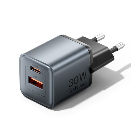 Зарядний пристрій Vention 1xUSB-C PD30W + 1xUSB QC3.0 18W GaN gray (FEWH0-EU)