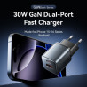 Зарядний пристрій Vention 1xUSB-C PD30W + 1xUSB QC3.0 18W GaN gray (FEWH0-EU)