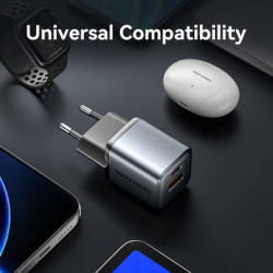 Зарядний пристрій Vention 1xUSB-C PD30W + 1xUSB QC3.0 18W GaN gray (FEWH0-EU)