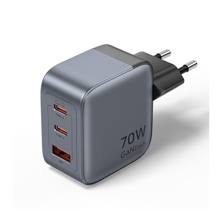 Зарядний пристрій Vention 2xUSB-C PD70W + 1xUSB QC3.0 22.5W GaN gray (FEXH0-EU)
