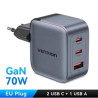 Зарядний пристрій Vention 1xUSB-C PD70W + 1xUSB QC3.0 22.5W GaN + cable USB-C to USB-C 1.0m 5A gray (TZ-FCGH0-EU)