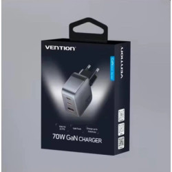 Зарядний пристрій Vention 1xUSB-C PD70W + 1xUSB QC3.0 22.5W GaN + cable USB-C to USB-C 1.0m 5A gray (TZ-FCGH0-EU)