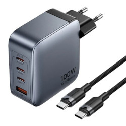 Зарядний пристрій Vention 3xUSB-C PD100W + 1xUSB QC3.0 30W GaN + cable USB-C to USB-C 1.0m gray (TZ-FETH0-EU)