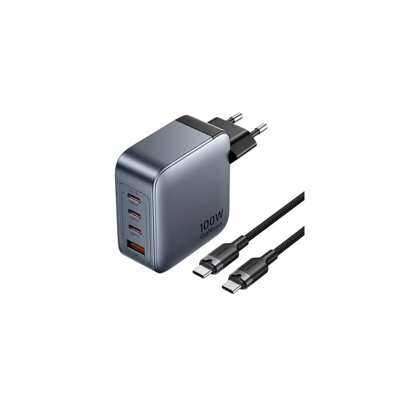 Зарядний пристрій Vention 3xUSB-C PD100W + 1xUSB QC3.0 30W GaN + cable USB-C to USB-C 1.0m gray (TZ-FETH0-EU)